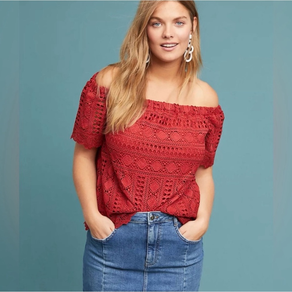 Sunday in Brooklyn Anthropologie Evie Top red rust small lace off shoulder